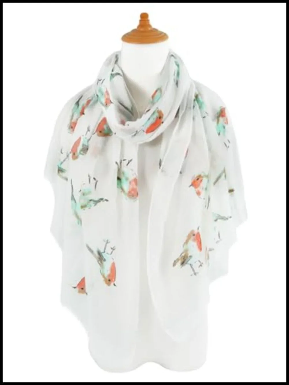 Lightweight Cotton Feel Scarf Floral Birds Print Wrap Shawl